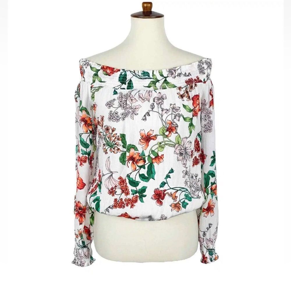 EUC ANGL Ambiance White Floral Off Shoulder Top Small